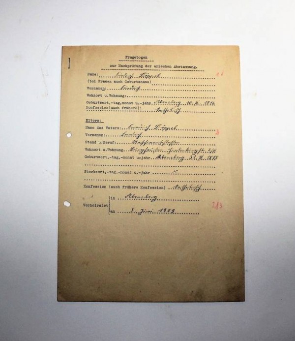 DICHIARAZIONE DI RAZZA ARIANA DI FAMIGLIA